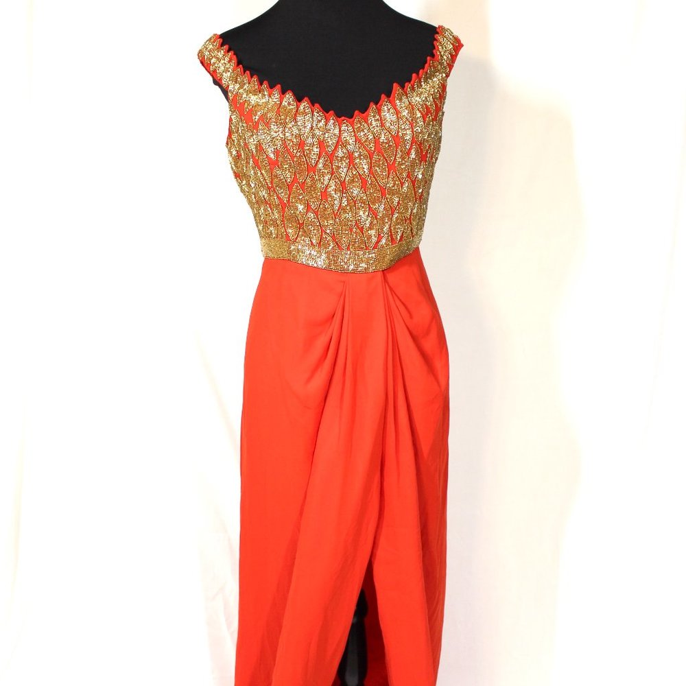 Virgos Lounge Off-Shoulder Beaded Dress with Slit